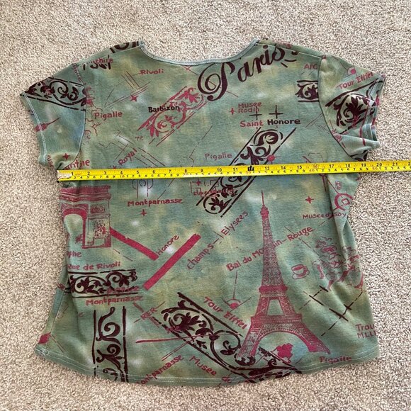 Y2k Paris Graphic Green & Pink Soft French Boho Chic Top 100% Cotton - Picture 6 of 7